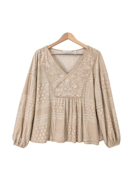 Canyon Retreat Dresses & Skirts - Canyon Retreat V-Neck Peplum Top In Oatmeal